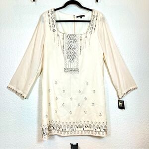 Nanette Lepore Beaded/Sequins Long Sleeve Mini Shift Dress NWT! in Ivory size 12